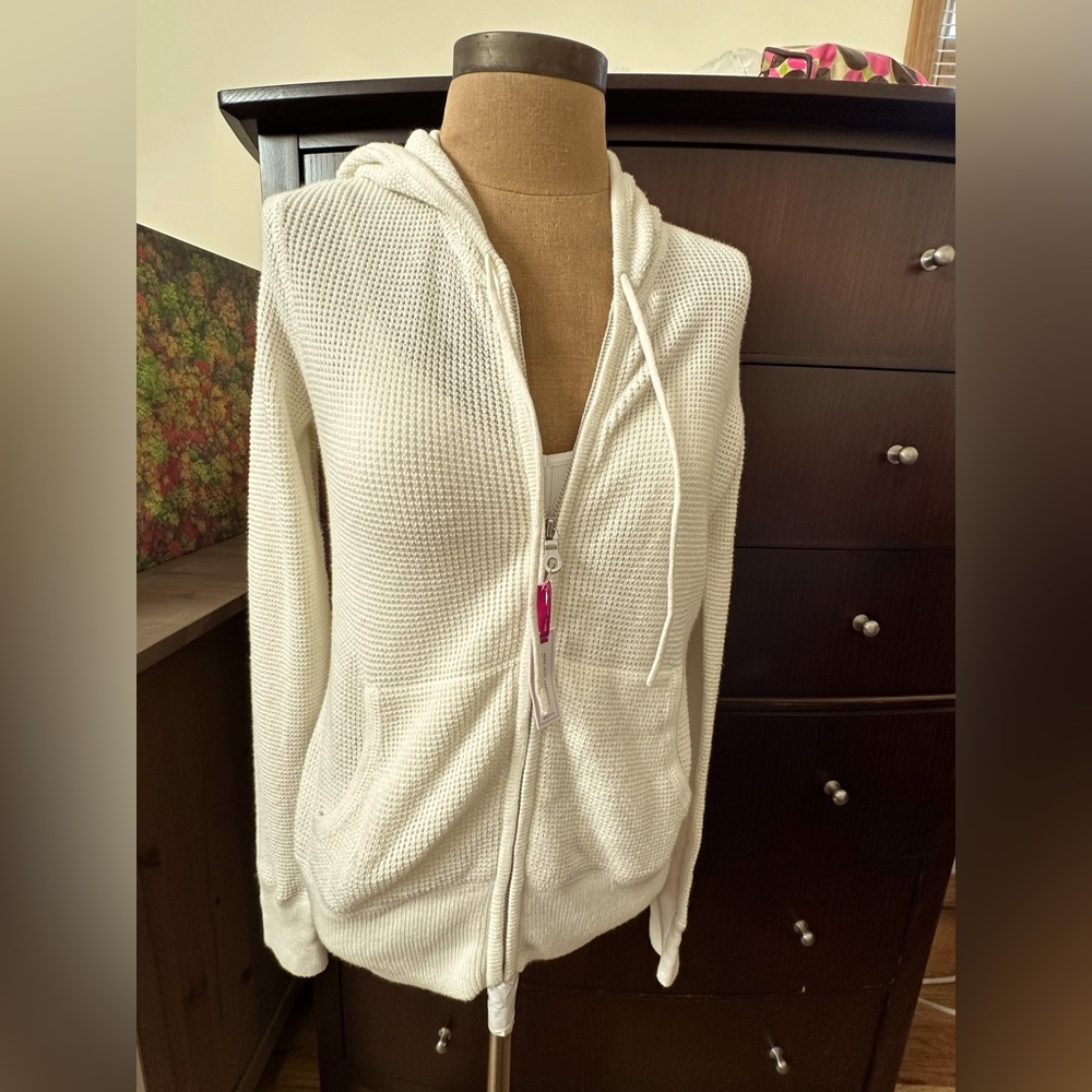 Women's Cream Waffle Medium 90% Cotton/ 10% Cashmere
 Zipper Hoodie  NWT